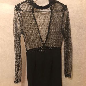 Black Mesh Mini Dress with Gold Embellishment
